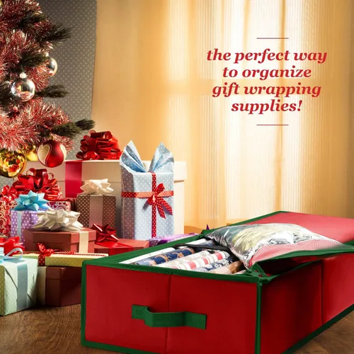 Miniatura 2 de Organizador de papel de regalo de alta calidad, soporte para papel de regalo con bolsillos adicionales para decoraciones navideñas, asas reforzadas
