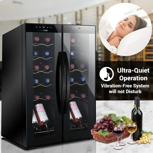 Miniatura 7 de Nutrichef Refrigerador de vino de 24 botellas Enfriador de vino de doble zona Temperatura ajustable de 41 °F a 64 °F Funcionamiento ultra