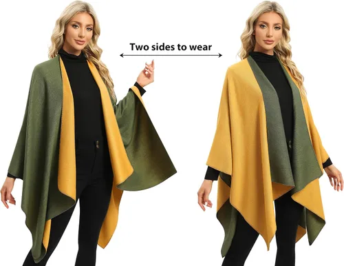 Miniatura 33 de Femdouce Manta cálida para mujer, ligera, con frente abierto, capa tipo poncho para primavera, otoño e invierno