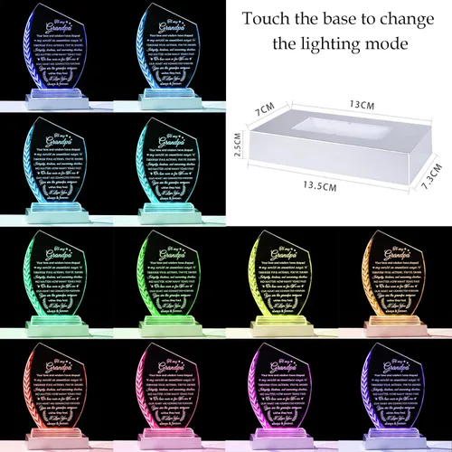Miniatura 2 de Qianwei Regalos de cumpleaños para el abuelo de los nietos, placa de cristal único regalo para mi abuelo con base LED colorida, regalo