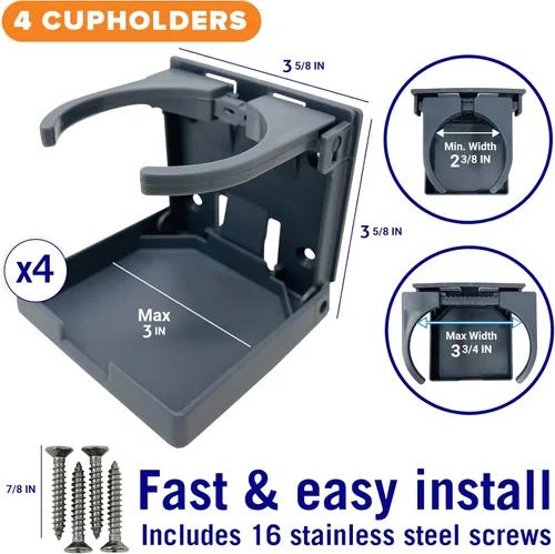 Miniatura 3 de Portavasos para barco, juego de 4 soportes plegables para bebidas, montaje en pared para lancha, caravana y autocaravana, grado marino, color gris