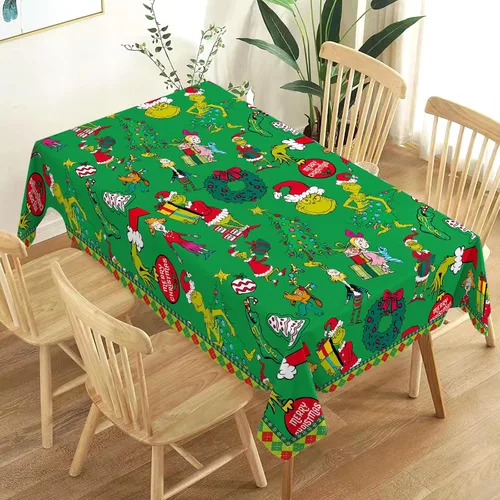 Miniatura 6 de Mantel de Navidad con elfo verde de Navidad, decoración de fiesta de cumpleaños, hogar, cocina, comedor, mesa rectangular (60 x 84 pulgadas)