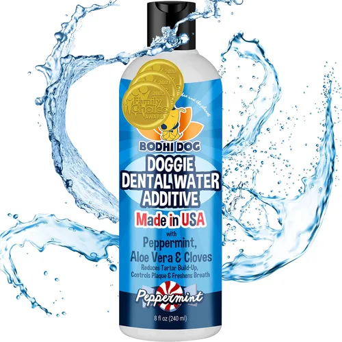 Bodhi Dog Aditivo de agua dental de menta para perros y cachorros, refresca el aliento, reduce el sarro, promueve encías saludables, cuidado bucal