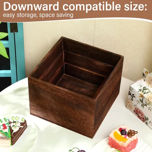Miniatura 6 de Barydat 3 soportes de madera para tartas rústicas, apilables, cuadrados, para cupcakes, base para mesa de bufé, postre, comida, cumpleaños, boda