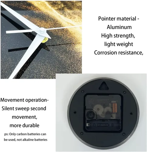 Miniatura 8 de Reloj de pared moderno negro y dorado con pilas, reloj de pared silencioso de 12 pulgadas, reloj de pared de vidrio sin tictac para sala de estar