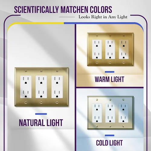 Miniatura 2 de ENERLITES Placa de pared metálica decorativa para interruptor o tomacorriente, acero inoxidable 201, resistente a la corrosión, tamaño de 3-gang