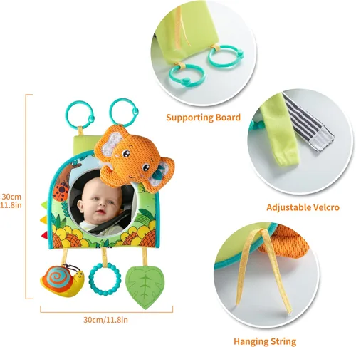 Miniatura 6 de Lynncare Juguete para Asiento de Automóvil, Espejo Juguete para Bebé Orientado Hacia Atrás, Centro de Actividades de Viaje para Bebé con Juguetes
