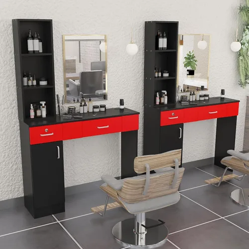 Miniatura 3 de Estaciones de peluquería para estilistas, estación de peluquería de peluquería con bloqueo moderno, estación de peluquería de esquina, organizador