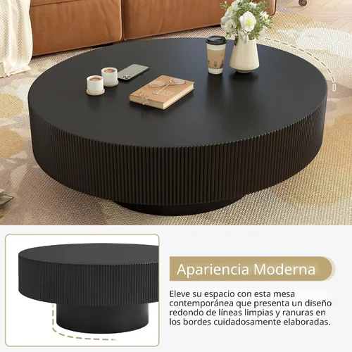 Miniatura 5 de Merax Mesa de café moderna redonda de 31 pulgadas con base resistente, mesas centrales de madera para sala de estar, recepción, fácil de ensamblar