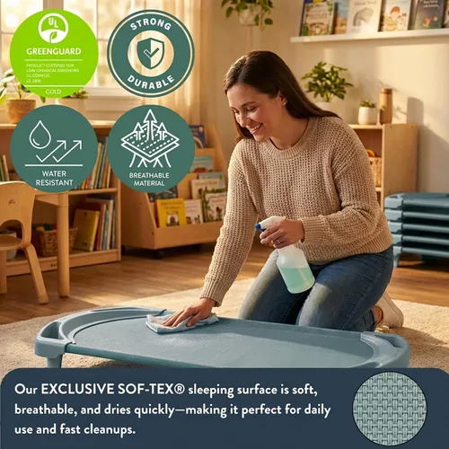 Miniatura 4 de Angeles SpaceLine - Juego de 4 catres para siesta para niños, guardería y preescolar, tamaño pequeño, color verde azulado Verde Azulado Verde