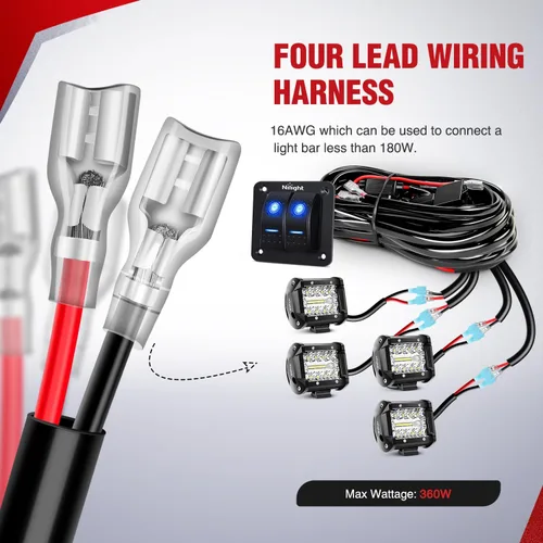 Miniatura 2 de Nilight Kit de arnés de cableado de barra de luz LED de 16 AWG de 12 V de encendido/apagado, interruptor basculante de 2 cuadras, panel de relé