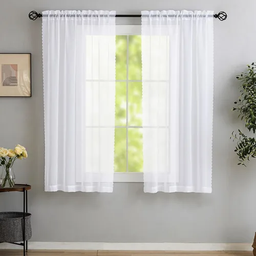 Miniatura 15 de Cortinas para ventana cortinas blancas traslúcidas de 90 pulgadas de largo, 2 paneles de cortinas de tul, paneles de ventana para cortinas de Blanco