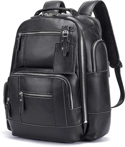 Miniatura 10 de Lannsyne Mochila vintage de cuero de grano completo para hombre de 15.6 pulgadas, mochila para laptop de camping y viajes, mochila de 24 L, Marrón