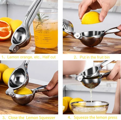 Miniatura 3 de Exprimidor de limón resistente, exprimidor de cítricos de metal de máximo rendimiento de jugo y prensa manual de lima, herramienta de cocina y bar