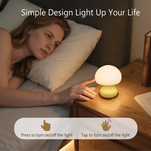 Miniatura 7 de Vivilumens Luz nocturna de hongos para niños, control táctil regulable de 3 niveles, temporizador de apagado automático, silicona segura para bebés