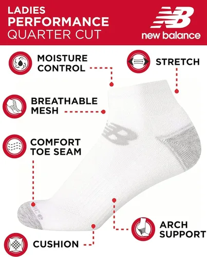 Miniatura 3 de New Balance Calcetines deportivos para mujer - Calcetines tobilleros de corte de cuarto (12 unidades)