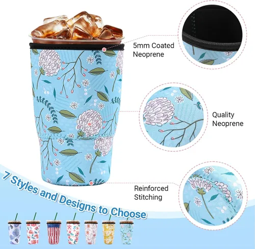 Miniatura 4 de Paquete de 3 fundas reutilizables de neopreno para café helado, a prueba de sudor y aisladas, se adapta a tazas de 16 a 32 onzas, protector