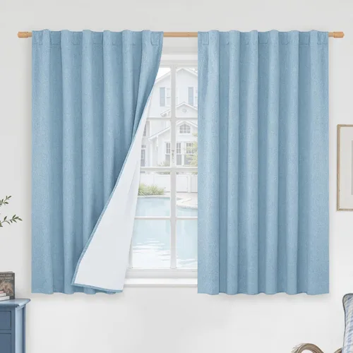 Miniatura 61 de LAMIT Cortinas de lino natural 100 % opacas para ventana, para dormitorio, 45 pulgadas, cortinas térmicas con textura de lino estilo granja