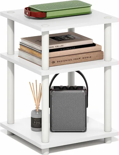 Miniatura 10 de Furinno Turn-N-Tube - Mesa auxiliar cuadrada moderna de 3 niveles, estantes abiertos sin herramientas, mesita de noche, mesita de noche, mesa