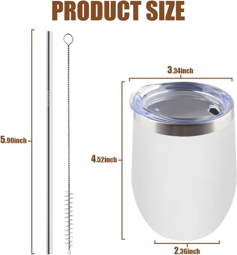Miniatura 4 de Amtidy Paquete de 12 vasos de acero inoxidable con recubrimiento en polvo con tapa, equipado con popote y cepillo para pajilla, vaso de viaje