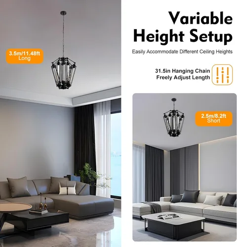 Miniatura 7 de Candelabro retro de 8 luces, lámpara colgante de metal industrial, lámpara colgante Steampunk lámpara colgante de estructura geométrica lámpara