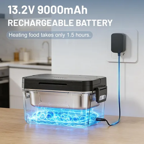 Miniatura 5 de Carsolt Lonchera eléctrica inalámbrica para adultos, lonchera térmica recargable de 1.2 L para hombres con control de aplicación, calentador
