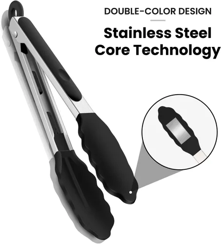 Miniatura 4 de Paquete de 3 pinzas de silicona para cocinar, Maywe Tanso pinzas de cocina de 9 pulgadas con puntas de silicona, pinzas de acero inoxidable