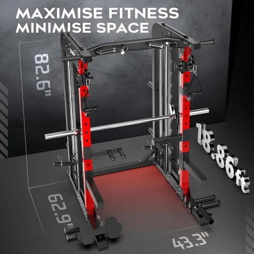 Miniatura 5 de pooboo Multi-Functional Machine Power Cage, 2000LB Squat Rack, LAT-Pull Down System, Dual Pulley Cable Crossover System, Home Gym Workout Machine