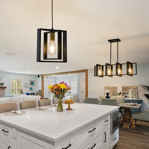 Miniatura 2 de Lámpara colgante negra de granja, candelabro pequeño de 1 luz, lámpara de comedor de madera con cable ajustable, luces colgantes para pasillo, isla
