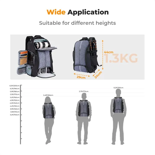 Miniatura 7 de K&F CONCEPT Mochila para cámara, bolsa de cámara de 25L de gran capacidad para fotógrafos con funda protectora contra la lluvia y compartimento