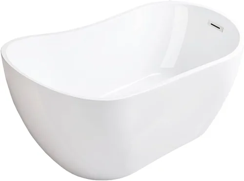 WOODBRIDGE Bañera de remojo de acílico blanco independiente de 54 pulgadas con almohada blanca, drenaje y desbordamiento en níquel cepillado,