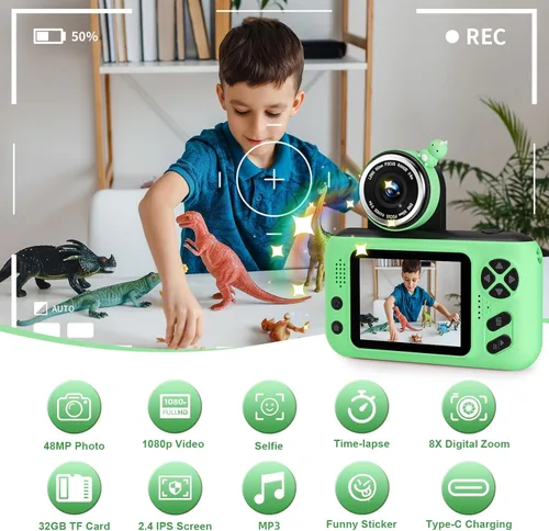 Miniatura 6 de Makolle Cámara para niños, regalos de cumpleaños para niños y niñas de 3 a 8 años, grabadora de video para niños de 8 a 12 años, videocámara digital
