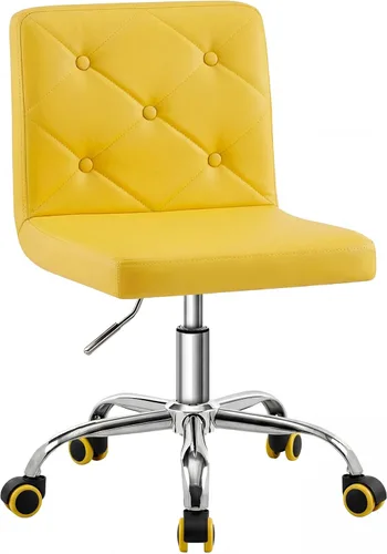 Miniatura 8 de VECELO Silla de tocador de cuero PU con respaldo medio sin brazos, altura ajustable, giratoria rodante 360° para trabajo en casa y oficina Púrpura