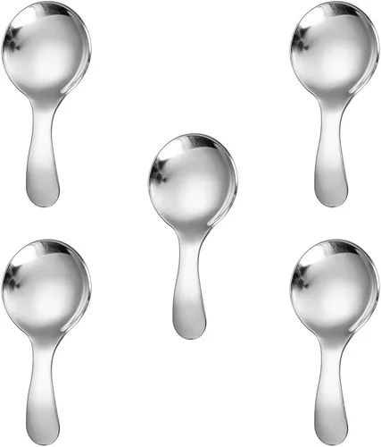Miniatura 10 de 5 cucharas de mango corto, mini cucharas de acero inoxidable, cuchara redonda gruesa para condimentos de sal, postre, té, café (negro)