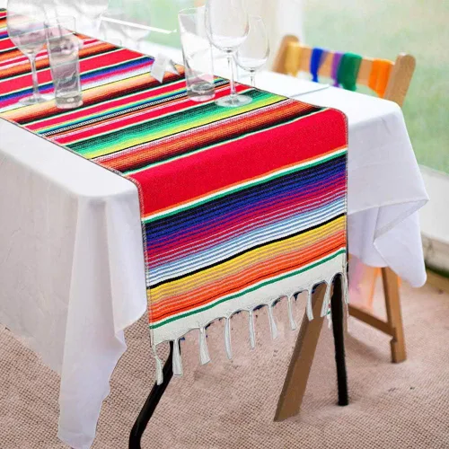 Camino de mesa mexicano de 14 x 84 pulgadas, camino de mesa de serape mexicano para decoración de bodas y fiestas mexicanas, camino de mesa de Rojo