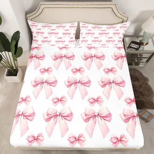 Miniatura 2 de Feelyou Juego de sábanas de lazo de acuarela, tamaño individual, juego de sábanas con lazos de coqueta para niños y niñas, decoración de dormitorio