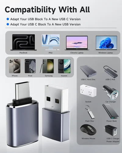 Miniatura 2 de Adaptador USB a USB C, 4 unidades, [USB-C a USB-A] y [USB-A a USB-C], compatible con iPhone 17/16/15 Pro Max, MacBook Pro/Air, Samsung Galaxy