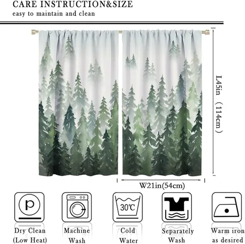 Miniatura 3 de Cortina de árbol de bosque verde, pino, coníferas, bosque, acuarela, oscurecimiento de habitación, ventana, bolsillo para barra, cortina