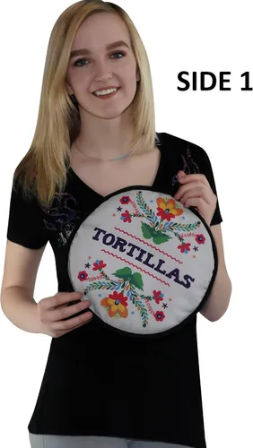 Miniatura 4 de Dos caras. Calentador de tortillas, tamaño de 11 pulgadas aislado y apto para microondas, bolsa de tela que los mantiene calientes hasta una hora.