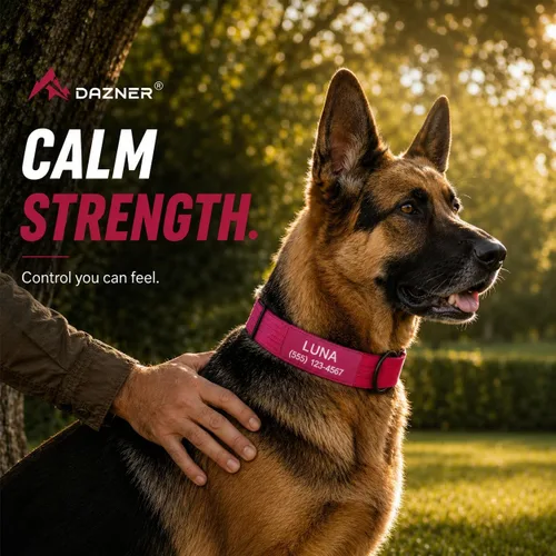 Miniatura 2 de Collar táctico personalizado para perros grandes, collar militar resistente con nombre, hecho de nailon grueso y hebilla de metal fuerte para una