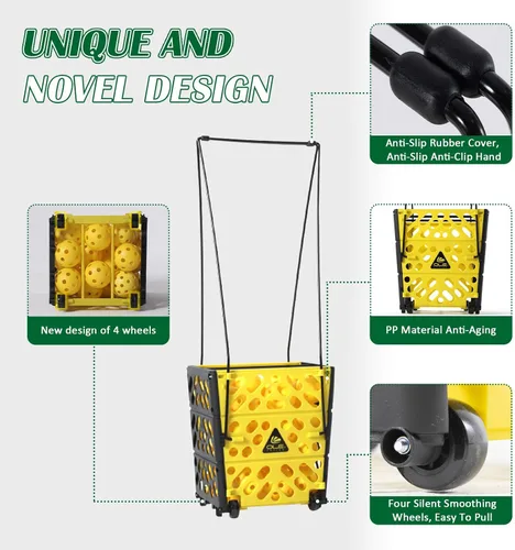 Miniatura 4 de Colector de tolva de pickleball con ruedas, capacidad de 40 bolas de pickleball, parte superior ligera de pickleball, herramienta de recolección