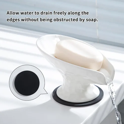 Miniatura 5 de Jabonera autodrenante, soporte para barra de jabón para ducha, jabonera de cerámica blanca para baño, cocina, ducha, mantiene el jabón seco, fácil