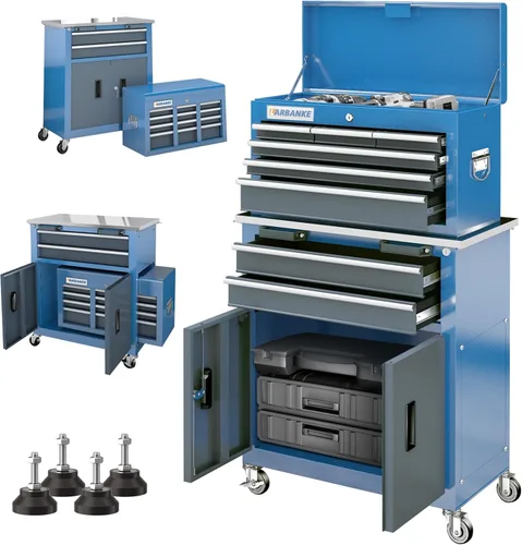 Miniatura 8 de LARBANKE Caja de herramientas de metal, caja de herramientas de 3 cajones con bandeja de almacenamiento superior, caja de herramientas portátil