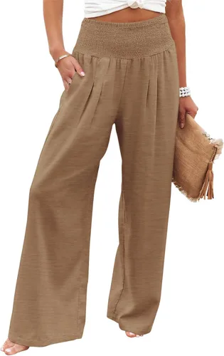 Angerella Pantalones palazzo elásticos de cintura alta para mujer, estilo casual, pierna ancha, pantalones largos con bolsillo