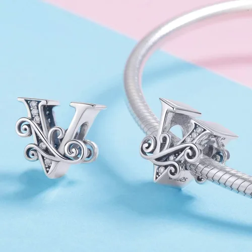 Miniatura 2 de BISAER Dijes de plata de ley 925 con inicial de letra A-Z para pulseras, cuentas del alfabeto, regalos de joyería, Plata esterlina Diamante