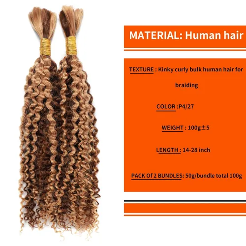 Miniatura 2 de Extensiones de cabello humano virgen brasileño para trenzar, rizado y rizado, 100% sin procesar, extensiones de cabello humano virgen brasileño