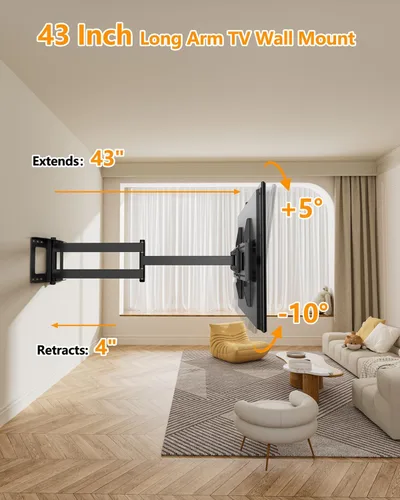 Miniatura 2 de FORGING MOUNT - Soporte de pared de brazo largo y movimiento completo para TV, con extensión de brazo articulado de 107 cm, compatible