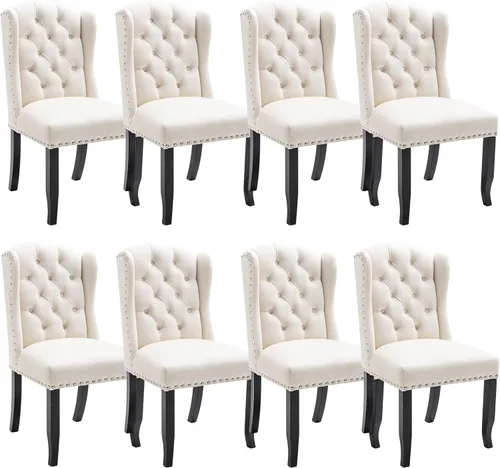 Miniatura 16 de DUOMAY Juego de 2 sillas de comedor modernas copetudas, sillas de comedor tapizadas de lino, sillas auxiliares sin brazos para cocina, comedor, Beige