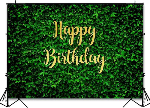 Miniatura 4 de Avezano Telón de fondo de feliz cumpleaños de hojas verdes para safari en la selva, decoración de fiesta de cumpleaños, naturaleza, hierba verde