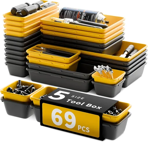 Miniatura 10 de Organizador de cajones de herramientas de 5 tamaños - Bandeja de 69 piezas, organizador de cajones de escritorio y baúl de herramientas rodante Negro